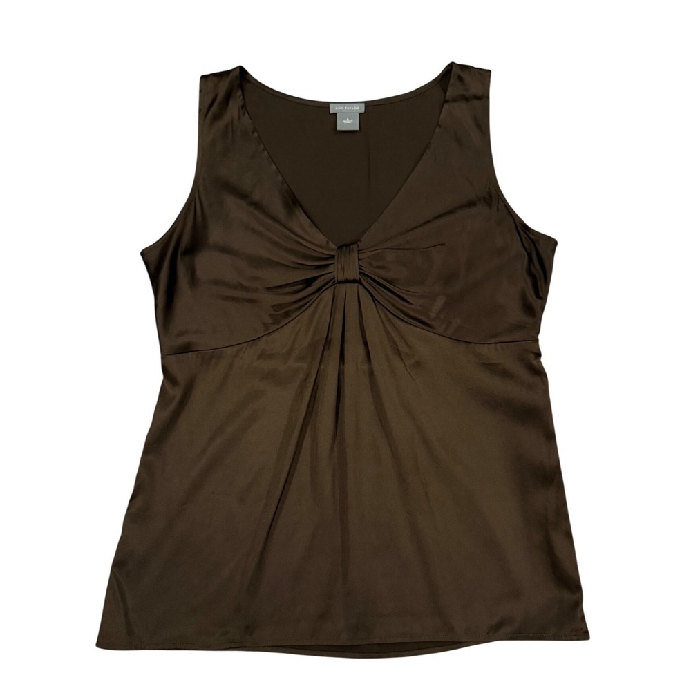 Ann Taylor‎ Brown Silk Blend Knot Front V-Neck Sleeveless Blouse